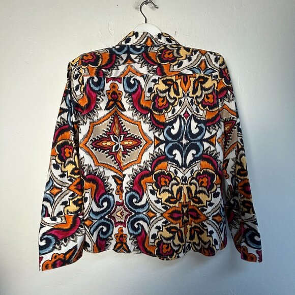 Chico's Womens No-Iron 100% Cotton Paisley Button-Up Shirt Top Size 1 Multicolor - Picture 2 of 8